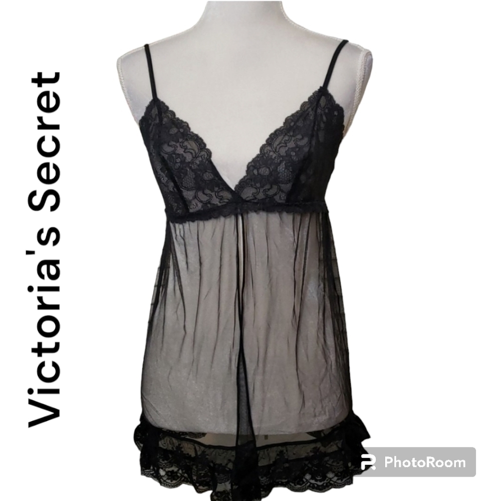 Victoria's Secret Sheer Negligee Slip Small Black VGUC